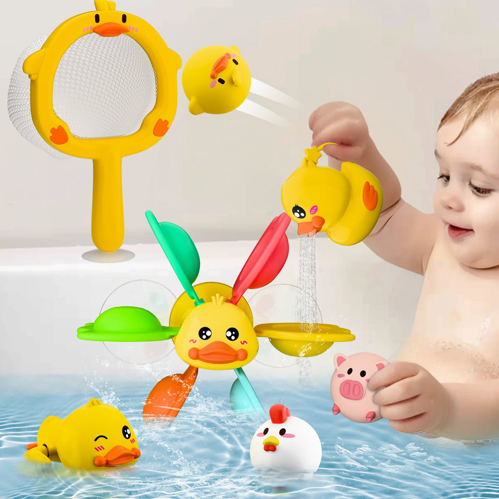 Baby Duck Bath Toy, Toddler Bathtub Suction Water Spinner Gear