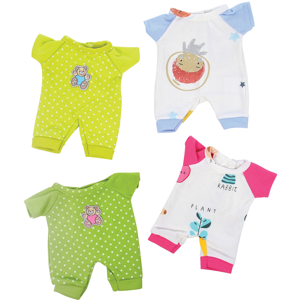 Constructive Playthings® 4-Pack Doll Sleepwear Set for 10 Baby Dolls | Easy-Dress, Washable Outfits