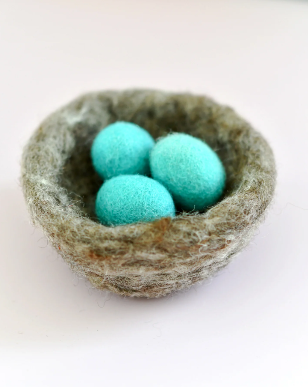 Pre-Order Felt Nest with 3 Blue Robin Eggs (Ships in mid-August)