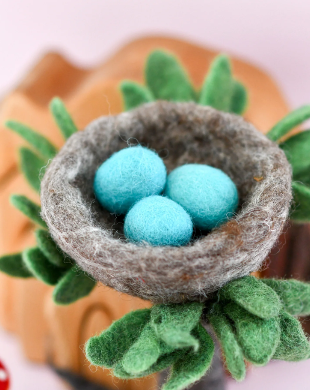 Pre-Order Felt Nest with 3 Blue Robin Eggs (Ships in mid-August)