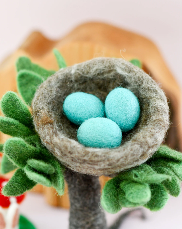 Pre-Order Felt Nest with 3 Blue Robin Eggs (Ships in mid-August)