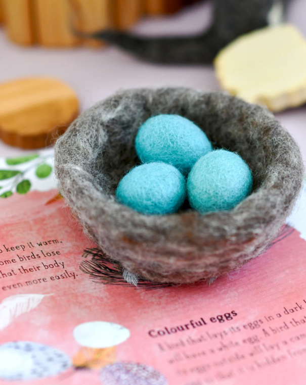 Pre-Order Felt Nest with 3 Blue Robin Eggs (Ships in mid-August)