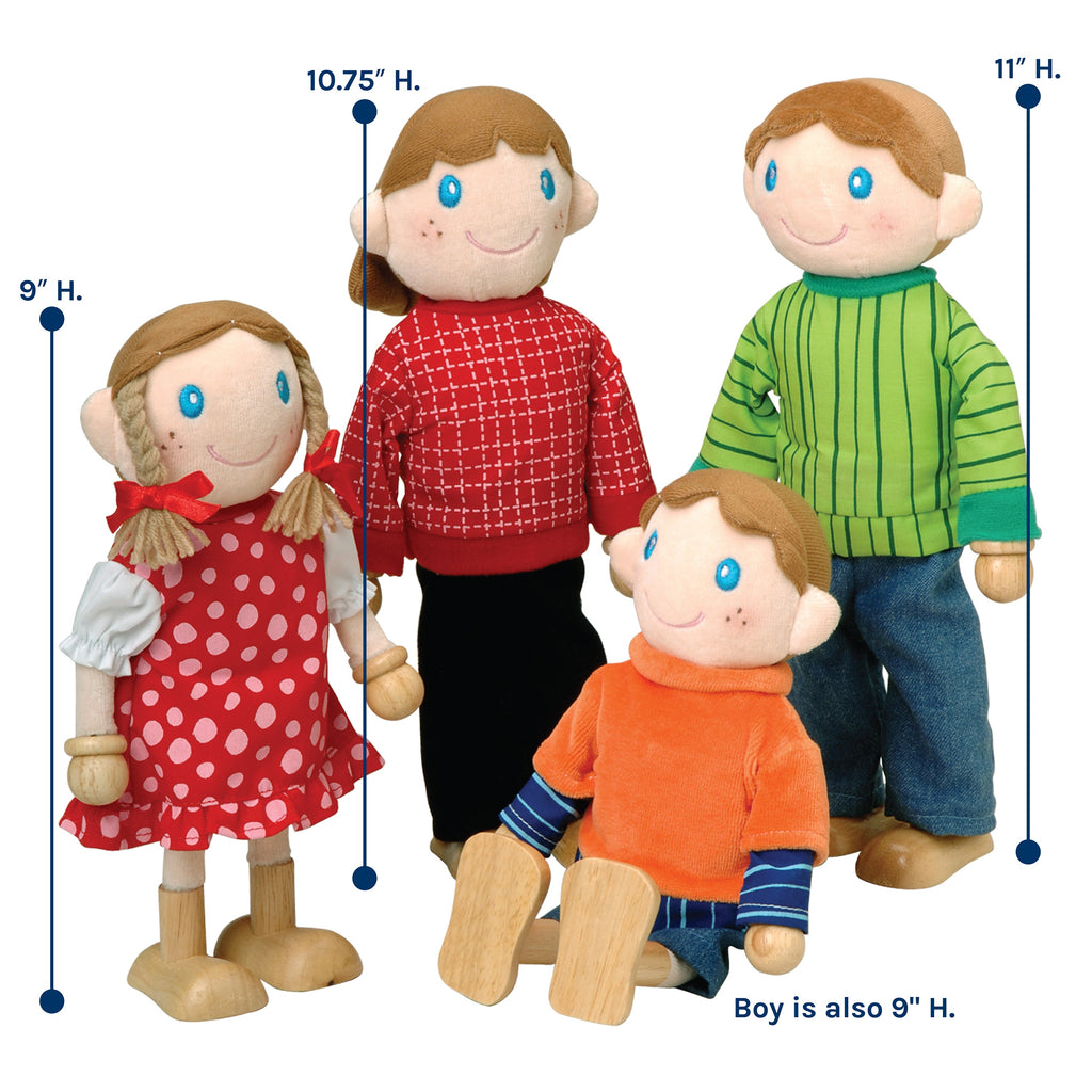 Caucasian Family Bendable Wooden Dolls | 4-Piece Set