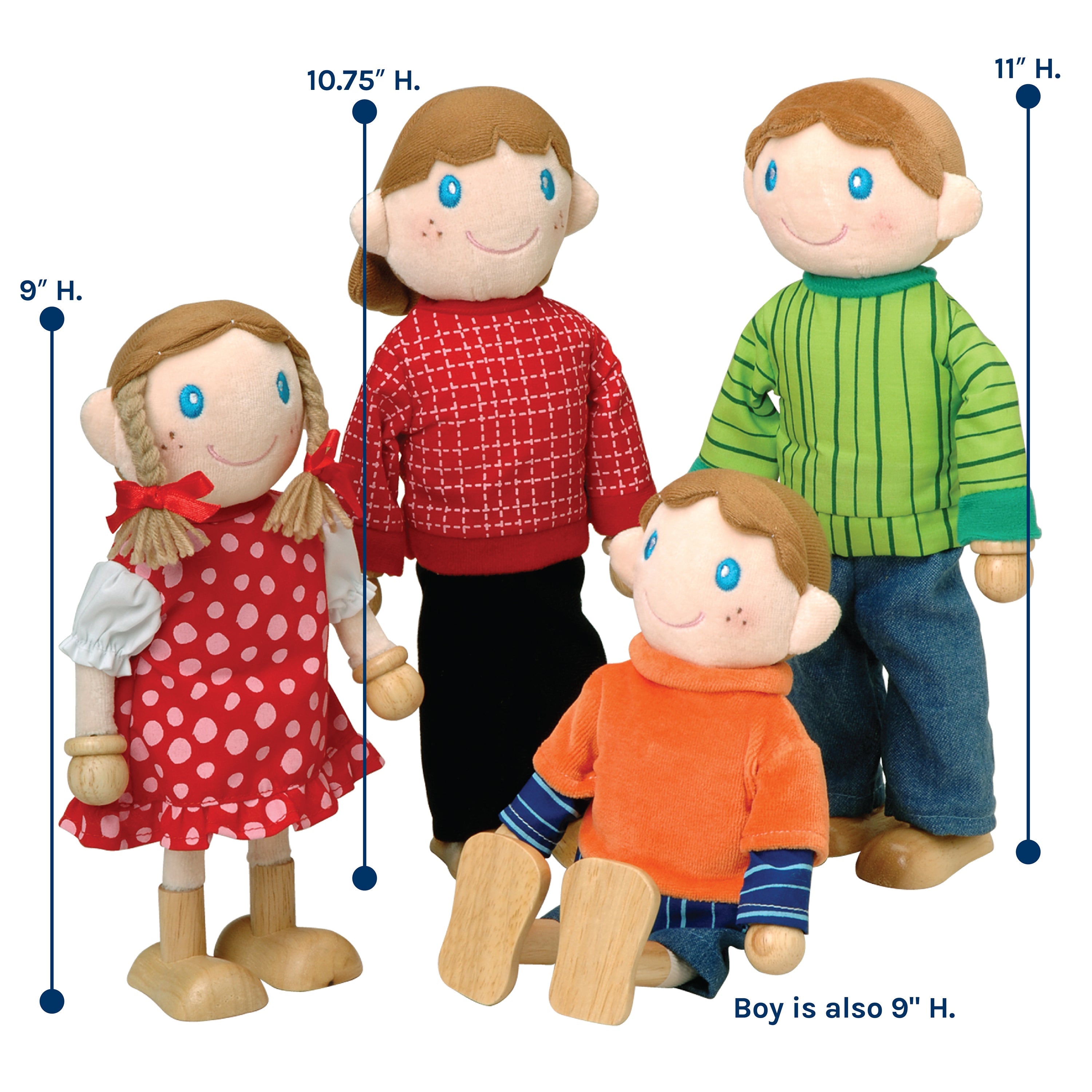 Caucasian Family Bendable Wooden Dolls | 4-Piece Set