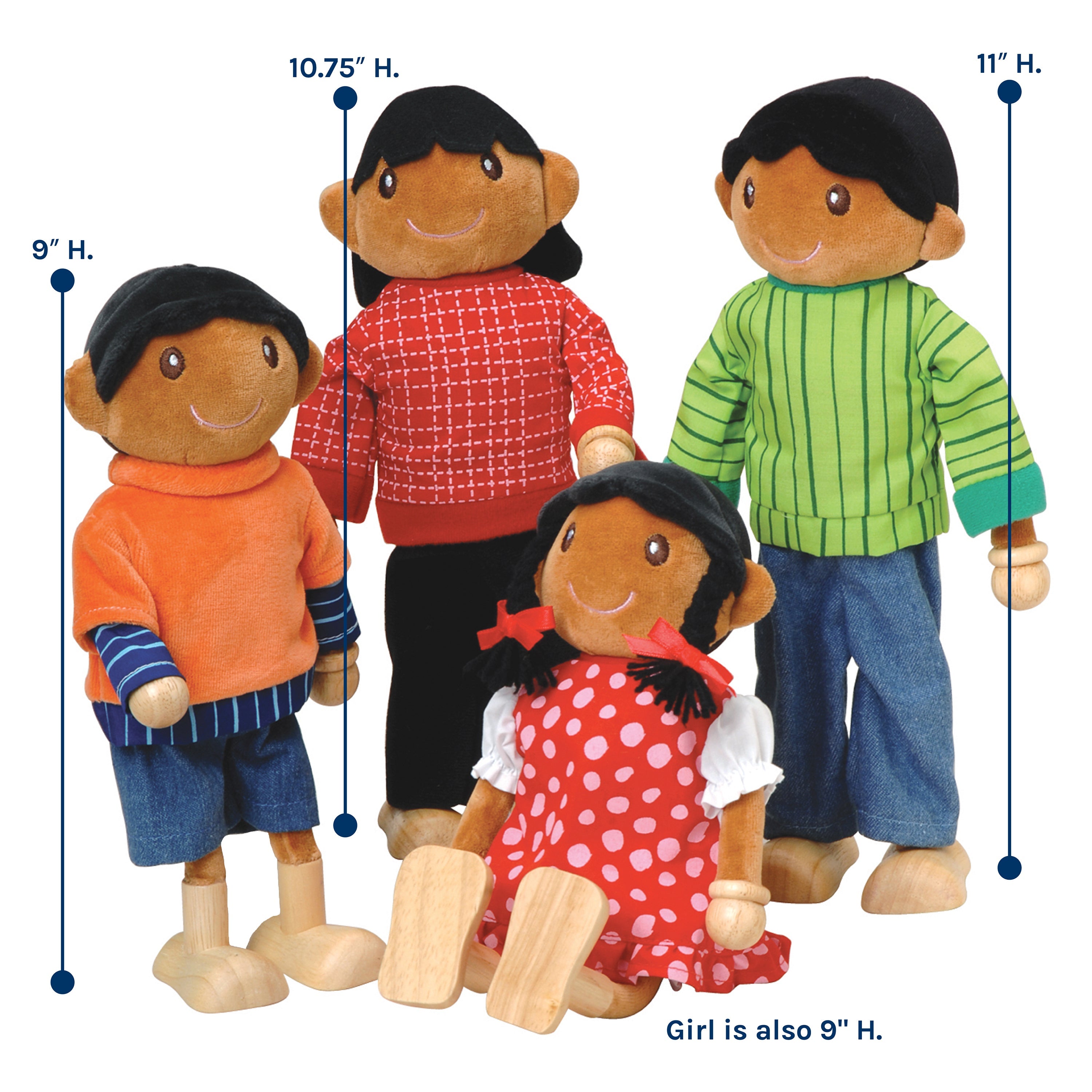 African American Family Bendable Wooden Dolls | 4-Piece Set