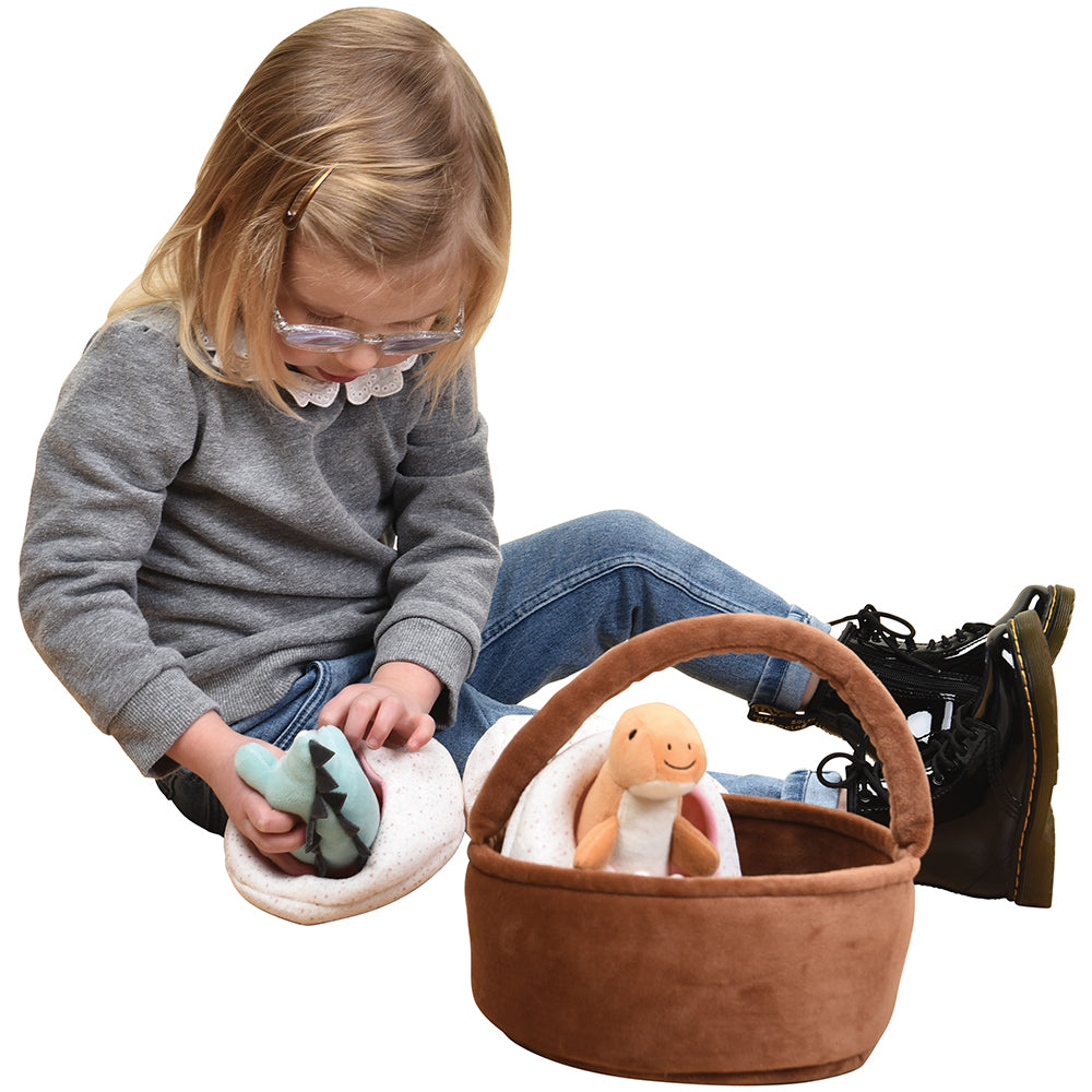 Prehistoric Basket of Dinos Plush Play Set | 7-Piece Soft Toy Set