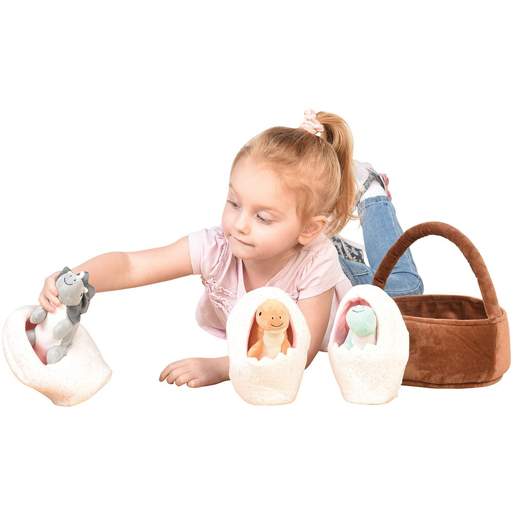 Prehistoric Basket of Dinos Plush Play Set | 7-Piece Soft Toy Set